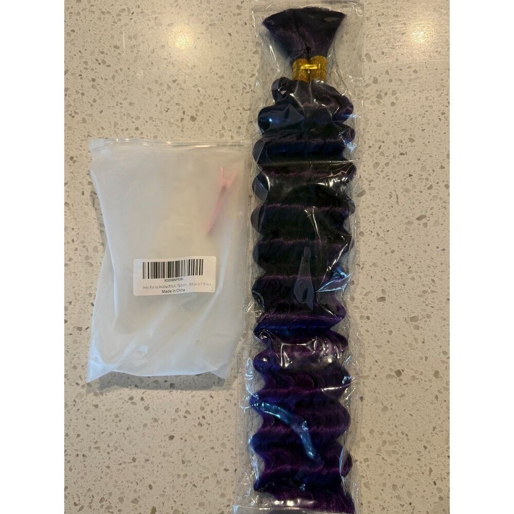 20in Deep Wave Bulk Braiding Hair 2 Bundles 150g 1B/Purple Black & Purple Ombre